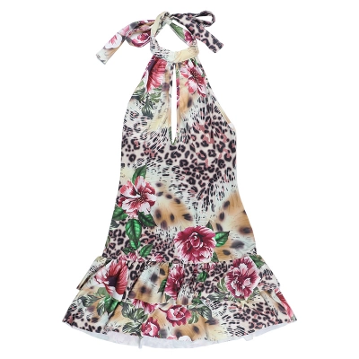 Sexy Halter Neck Backless Tropical Print Ruched Bodycon Mini Dress  01
