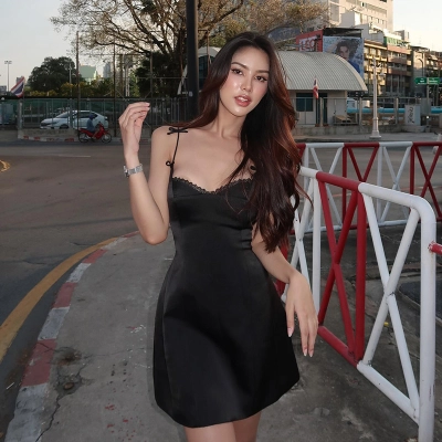 Slim Fit Spaghetti Strap  Sweet Ruffled Cami Mini Dress 02