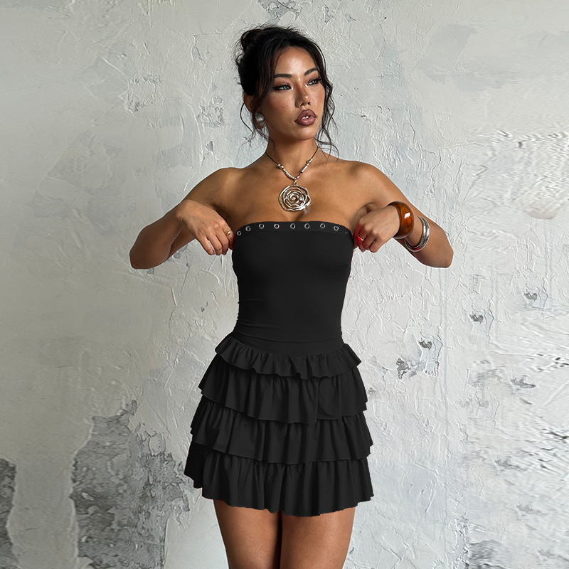 Strapless Backless Ruffled Tiered Sexy Fitted Bodycon Party Mini Dress