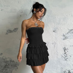 Strapless Backless Ruffled Tiered Sexy Fitted Bodycon Party Mini Dress