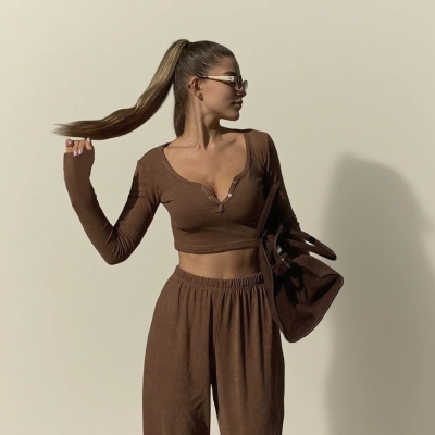 Women's Lounge Set Long Sleeve – 2025 Fall Winter Trendy 2-Piece Outfit 02