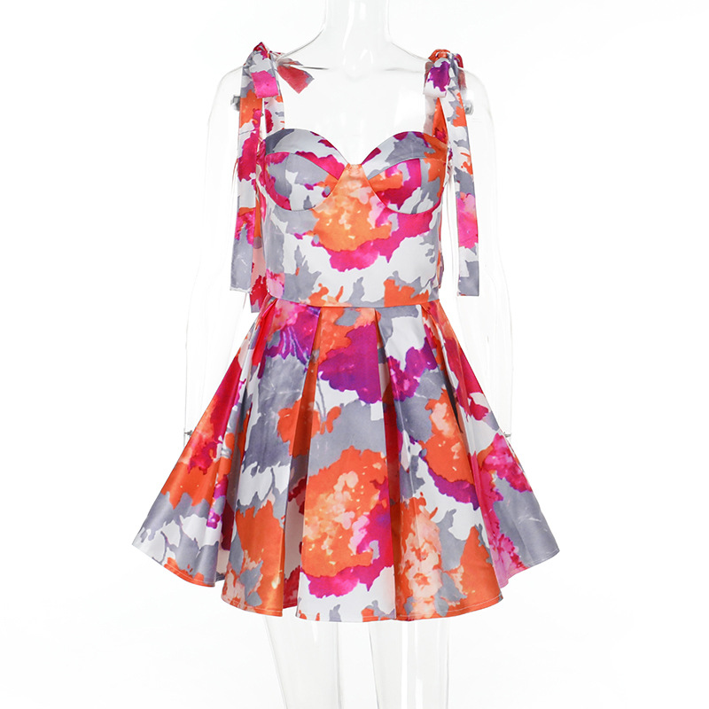 Cute Cinched Waist Summer Floral A-Line Mini Dress 