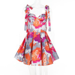 Cute Cinched Waist Summer Floral A-Line Mini Dress 