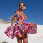 Cute Cinched Waist Summer Floral A-Line Mini Dress 