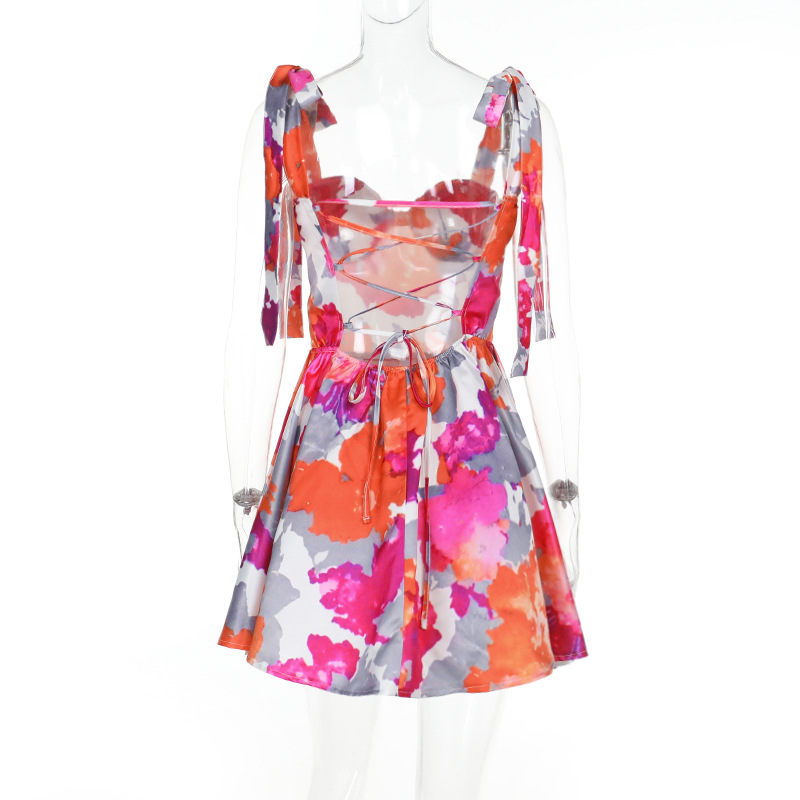 Cute Cinched Waist Summer Floral A-Line Mini Dress 