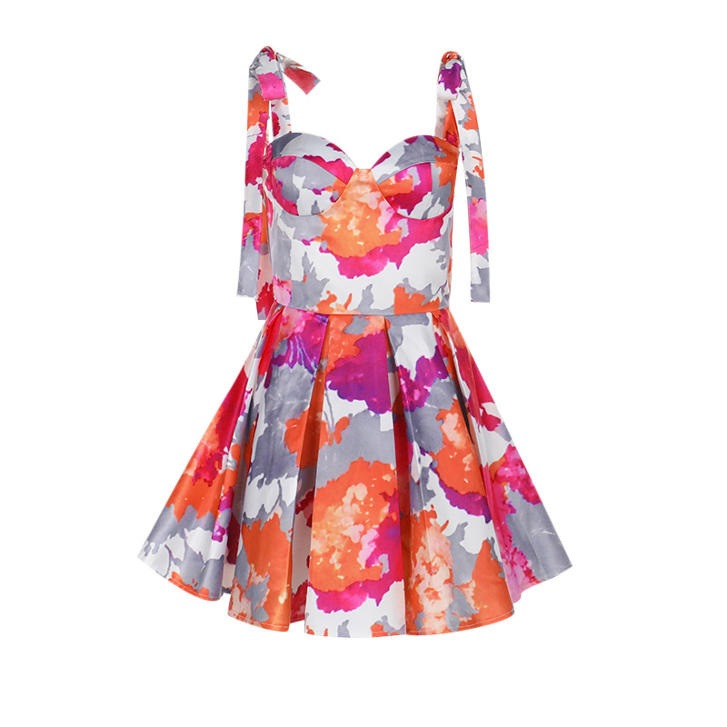 Cute Cinched Waist Summer Floral A-Line Mini Dress 