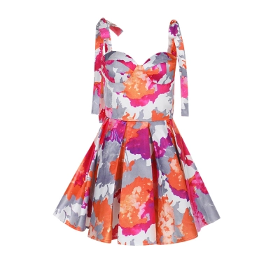 Cute Cinched Waist Summer Floral A-Line Mini Dress  01