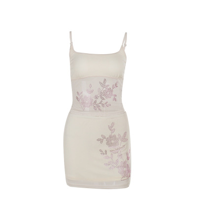 Elegant Rhinestone Embellished Tank Top & Midi Skirt Set  01