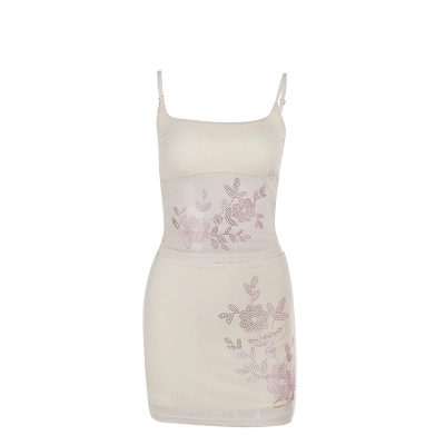 Elegant Rhinestone Embellished Tank Top & Midi Skirt Set  01