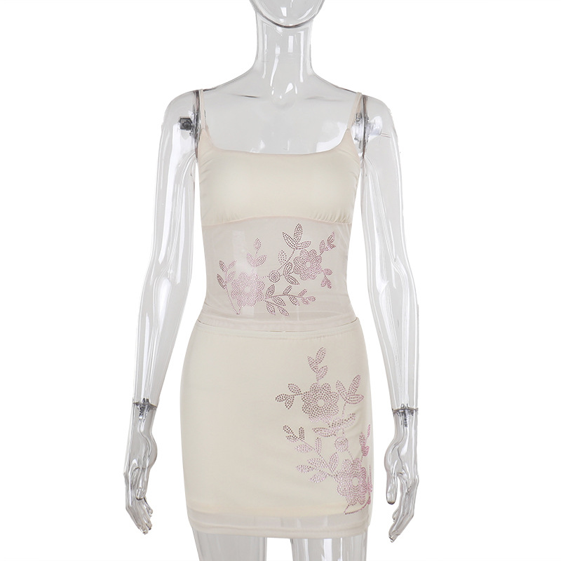 Elegant Rhinestone Embellished Tank Top & Midi Skirt Set 