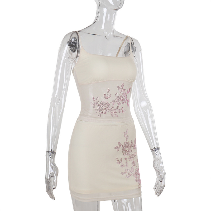 Elegant Rhinestone Embellished Tank Top & Midi Skirt Set 