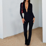 Fitted Athletic Romper for Yoga Lace V-Neck Long Sleeve Jumpsuit 