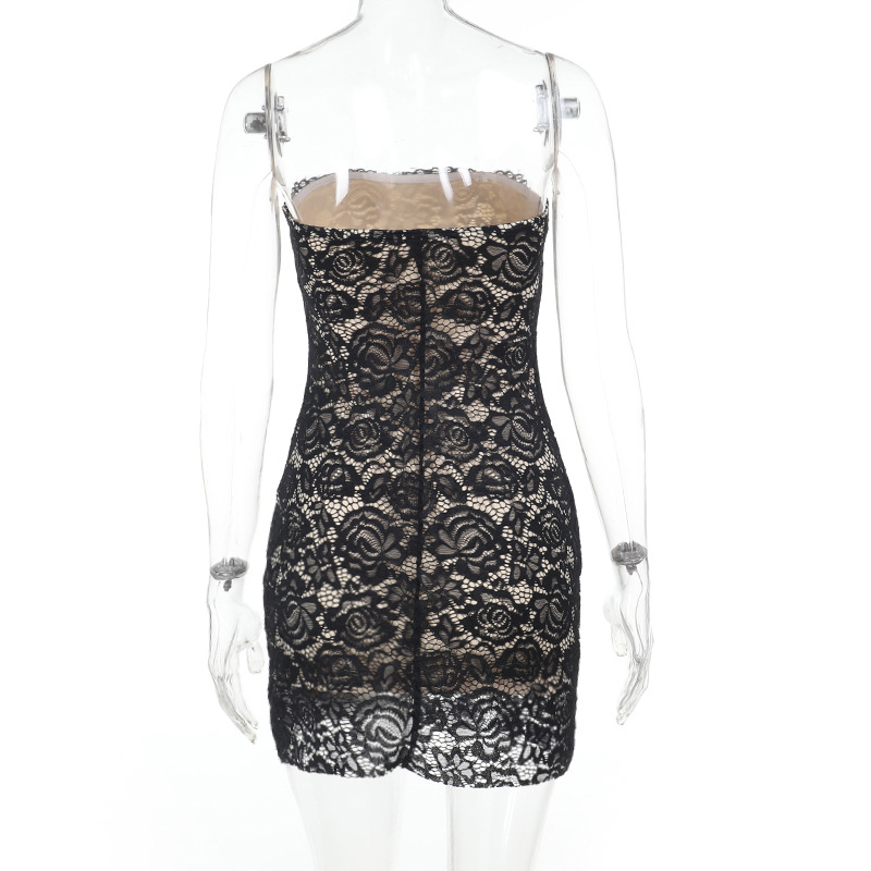 Lace Trim Strapless Cutout Bodycon Dress – Sexy European Style Evening Mini Dress with Sheer Detail