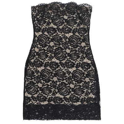 Lace Trim Strapless Cutout Bodycon Dress – Sexy European Style Evening Mini Dress with Sheer Detail 01