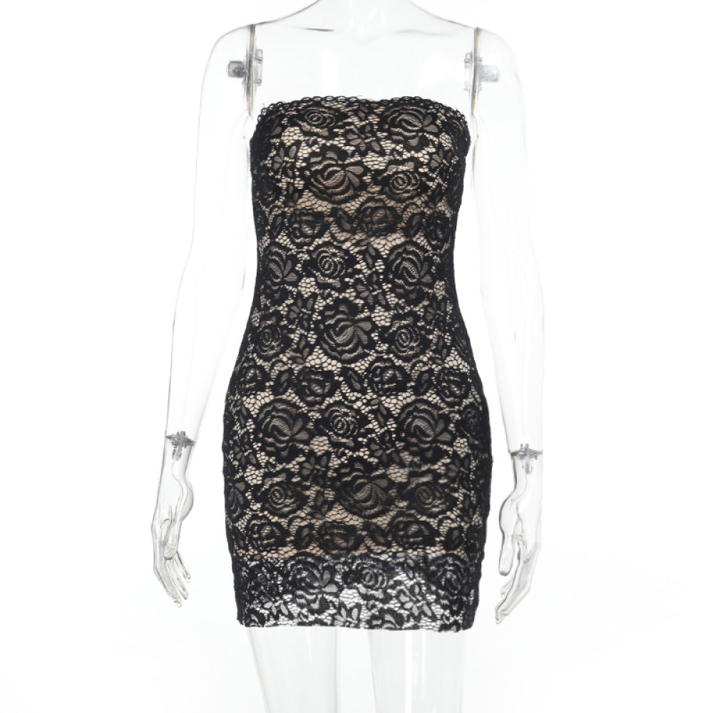 Lace Trim Strapless Cutout Bodycon Dress – Sexy European Style Evening Mini Dress with Sheer Detail