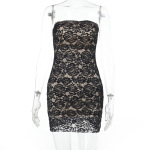 Lace Trim Strapless Cutout Bodycon Dress – Sexy European Style Evening Mini Dress with Sheer Detail