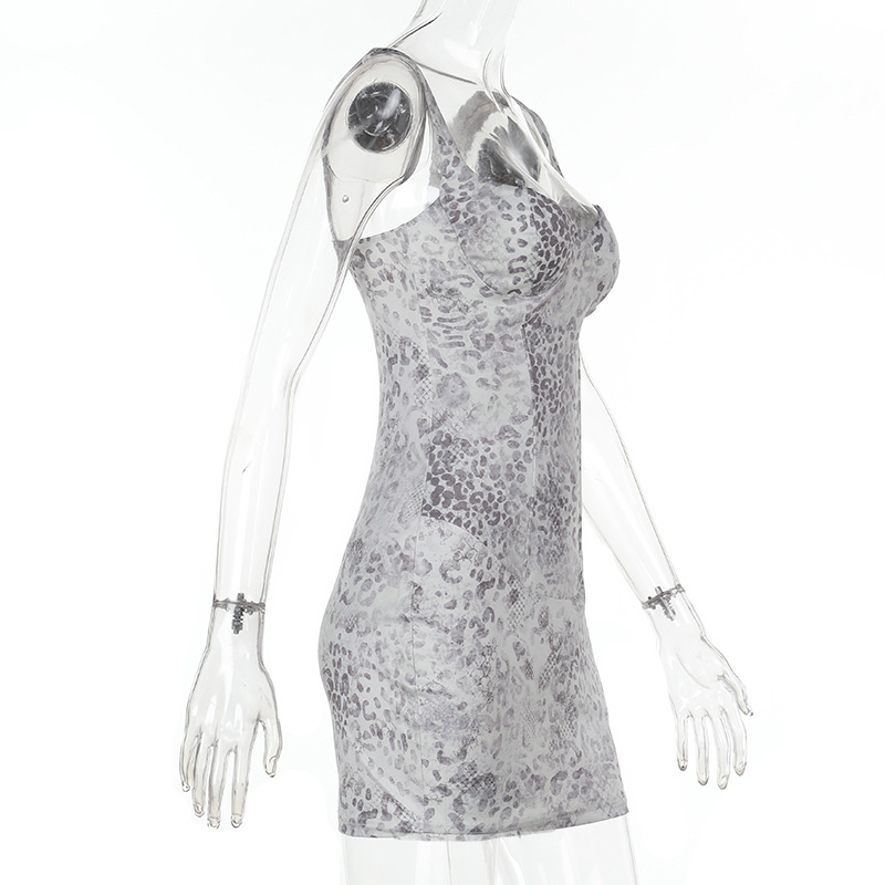 Leopard Print Bodycon Mini Dress with Sparkling Rhinestone Neckline