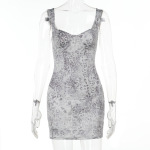 Leopard Print Bodycon Mini Dress with Sparkling Rhinestone Neckline