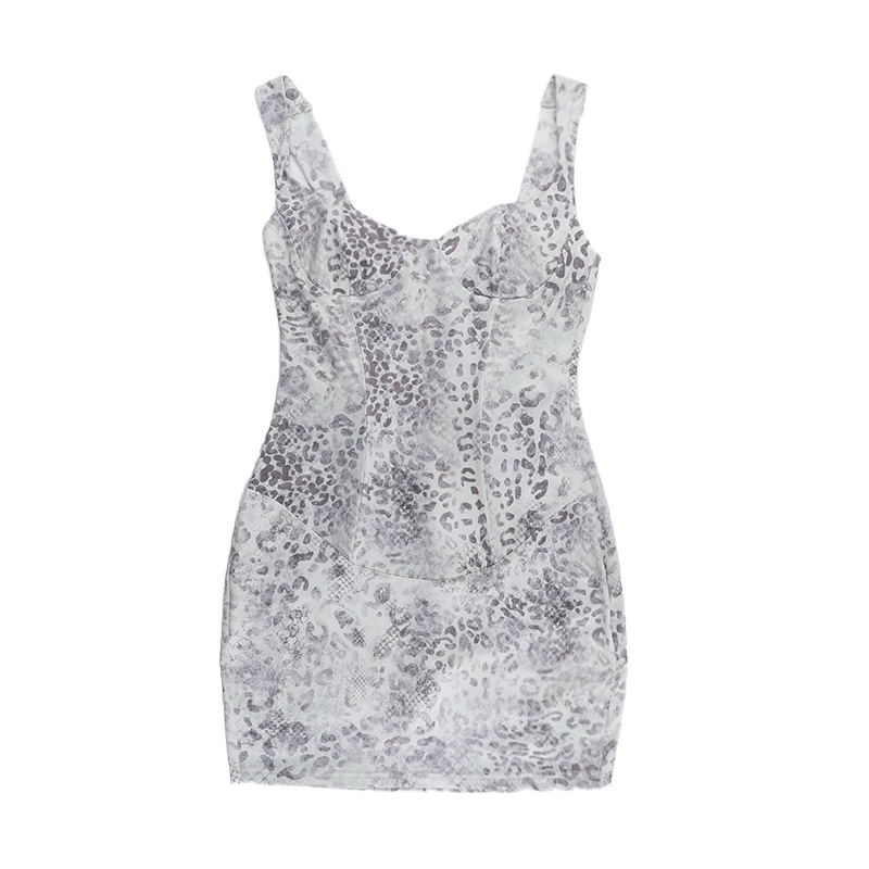 Leopard Print Bodycon Mini Dress with Sparkling Rhinestone Neckline