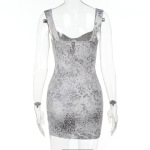 Leopard Print Bodycon Mini Dress with Sparkling Rhinestone Neckline