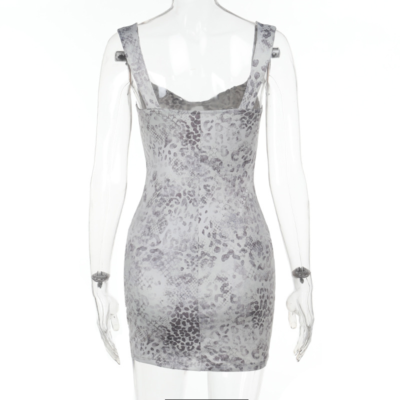 Leopard Print Bodycon Mini Dress with Sparkling Rhinestone Neckline