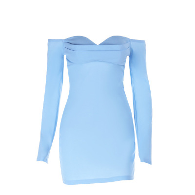 Off-the-Shoulder V-Neck Long Sleeve Bodycon Dress 01