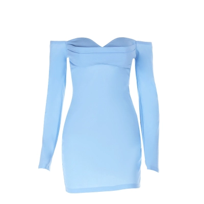 Off-the-Shoulder V-Neck Long Sleeve Bodycon Dress 01