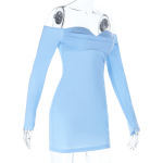 Off-the-Shoulder V-Neck Long Sleeve Bodycon Dress
