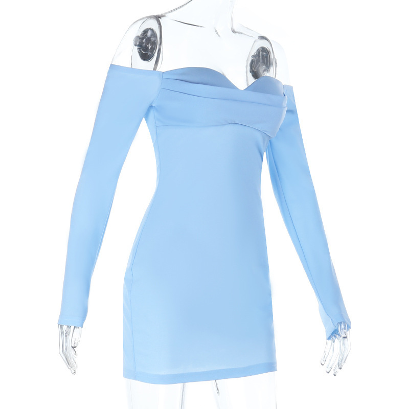 Off-the-Shoulder V-Neck Long Sleeve Bodycon Dress