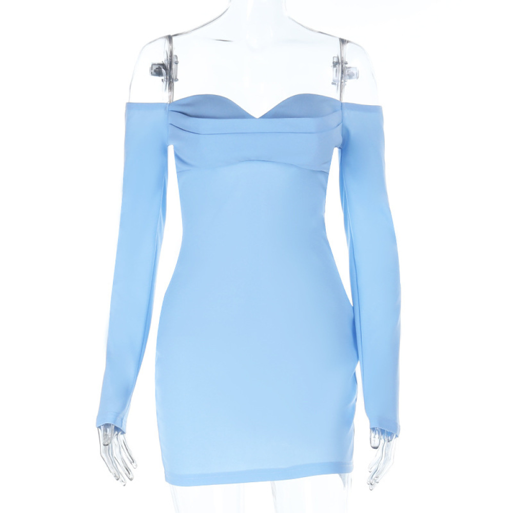 Off-the-Shoulder V-Neck Long Sleeve Bodycon Dress
