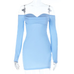 Off-the-Shoulder V-Neck Long Sleeve Bodycon Dress