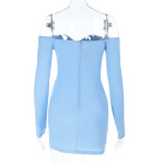 Off-the-Shoulder V-Neck Long Sleeve Bodycon Dress