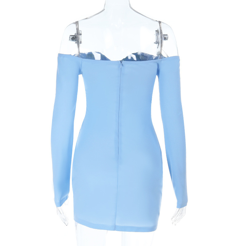 Off-the-Shoulder V-Neck Long Sleeve Bodycon Dress