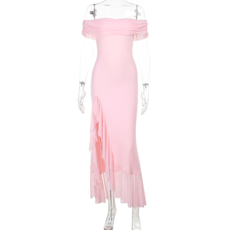 Ruffled Tulle Maxi Dress with Side Slit – Convertible Strapless & Off-the-Shoulder Summer Gown