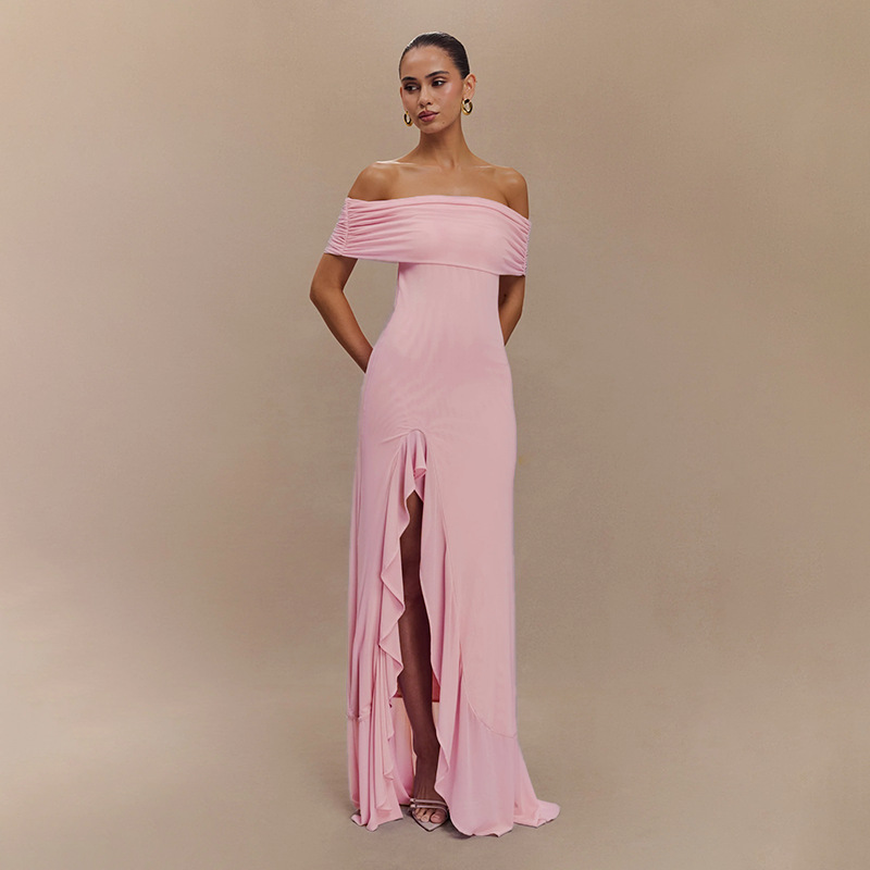 Ruffled Tulle Maxi Dress with Side Slit – Convertible Strapless & Off-the-Shoulder Summer Gown