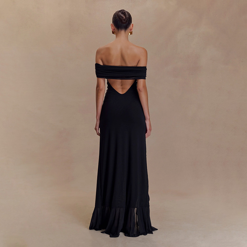 Ruffled Tulle Maxi Dress with Side Slit – Convertible Strapless & Off-the-Shoulder Summer Gown