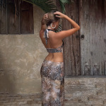 Sexy European Style Sheer Detail Gown Leopard Print Lace Panel Bodycon Dress 
