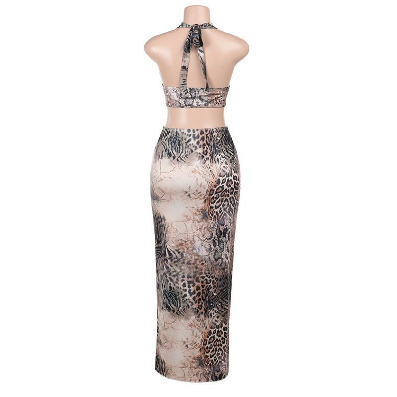Sexy European Style Sheer Detail Gown Leopard Print Lace Panel Bodycon Dress 