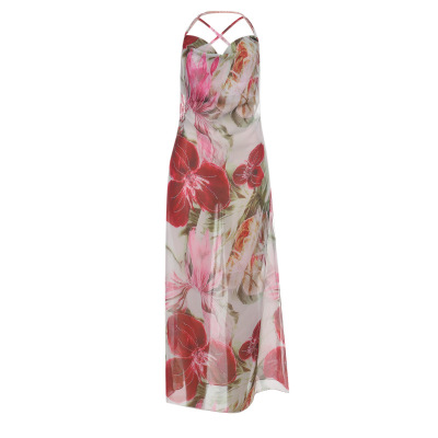 Sexy See-Through Vacation  Sheer Slit Floral Maxi Dress  01