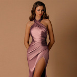 Sleeveless Elegant Evening Gown Halter Neck Slit Long Dress for Women 