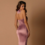 Sleeveless Elegant Evening Gown Halter Neck Slit Long Dress for Women 