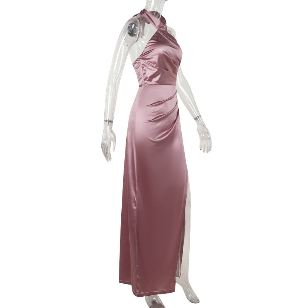 Sleeveless Elegant Evening Gown Halter Neck Slit Long Dress for Women 