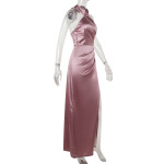 Sleeveless Elegant Evening Gown Halter Neck Slit Long Dress for Women 