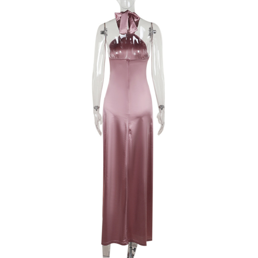 Sleeveless Elegant Evening Gown Halter Neck Slit Long Dress for Women 