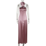 Sleeveless Elegant Evening Gown Halter Neck Slit Long Dress for Women 