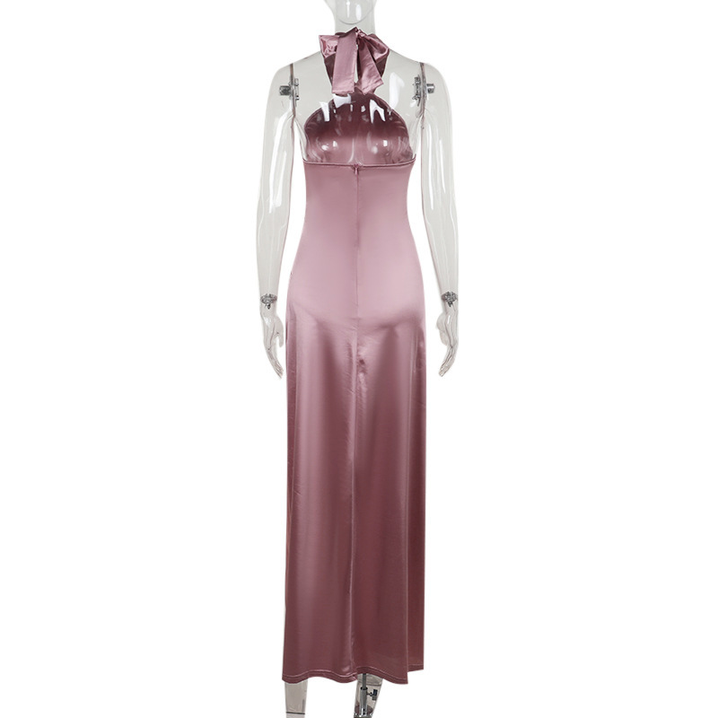Sleeveless Elegant Evening Gown Halter Neck Slit Long Dress for Women 