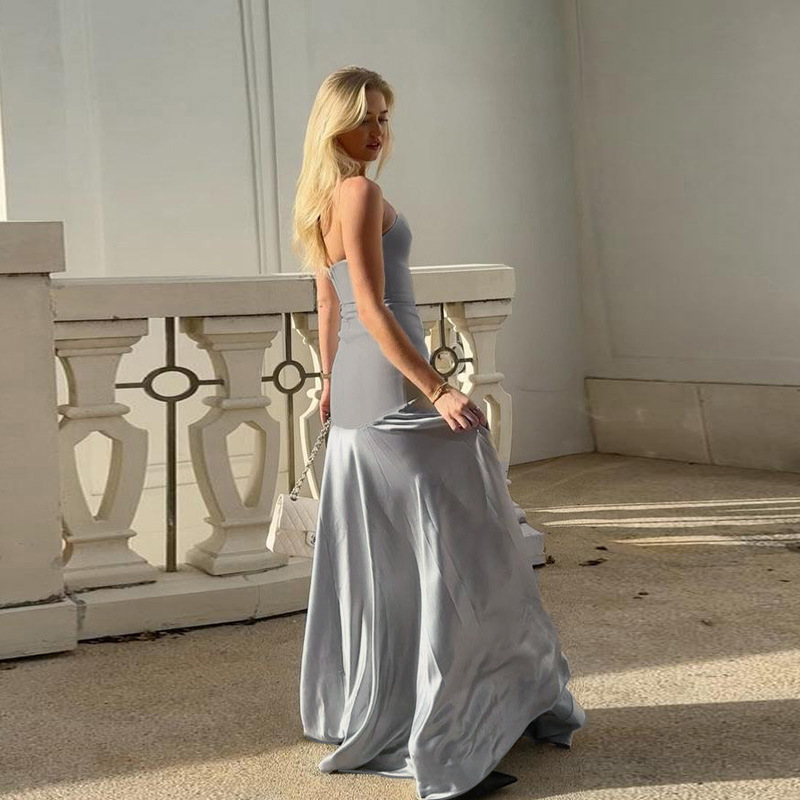 Strapless Satin Long Evening Gown 