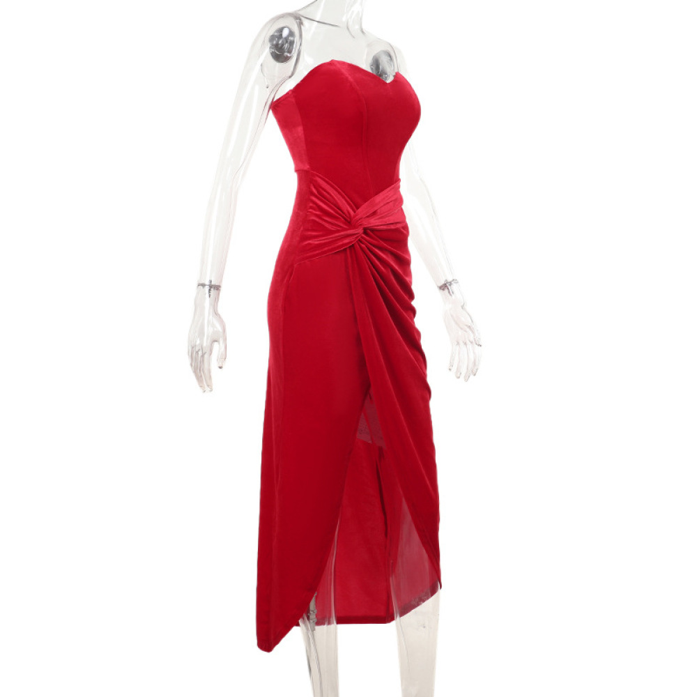 Strapless Velvet Mermaid Evening Gown with Boning