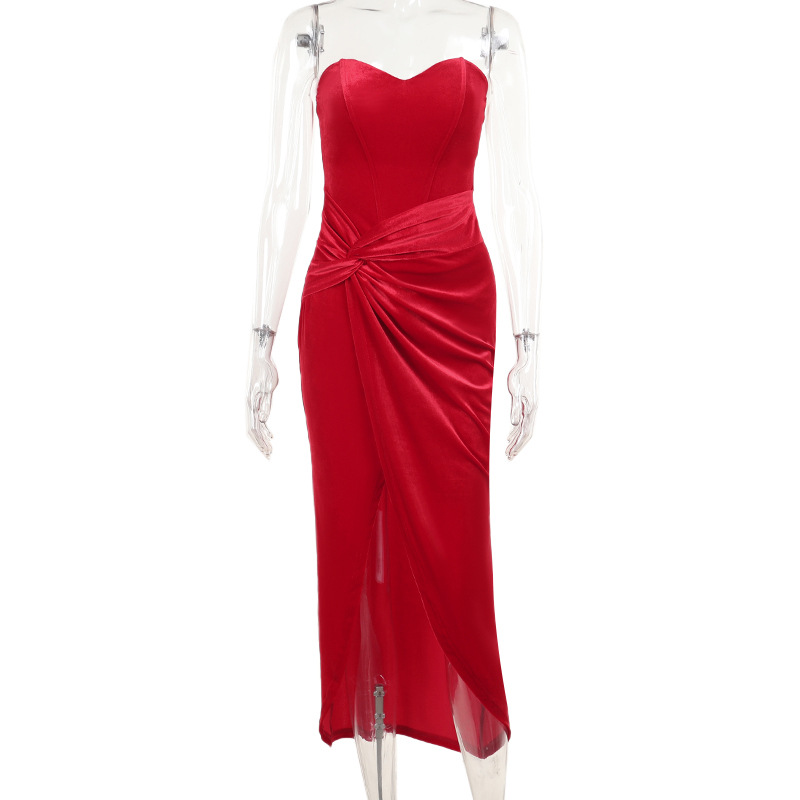 Strapless Velvet Mermaid Evening Gown with Boning