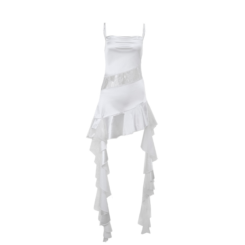  Elegant Bodycon Gown with Draped Neckline Asymmetrical Ruffled Halter Dress 